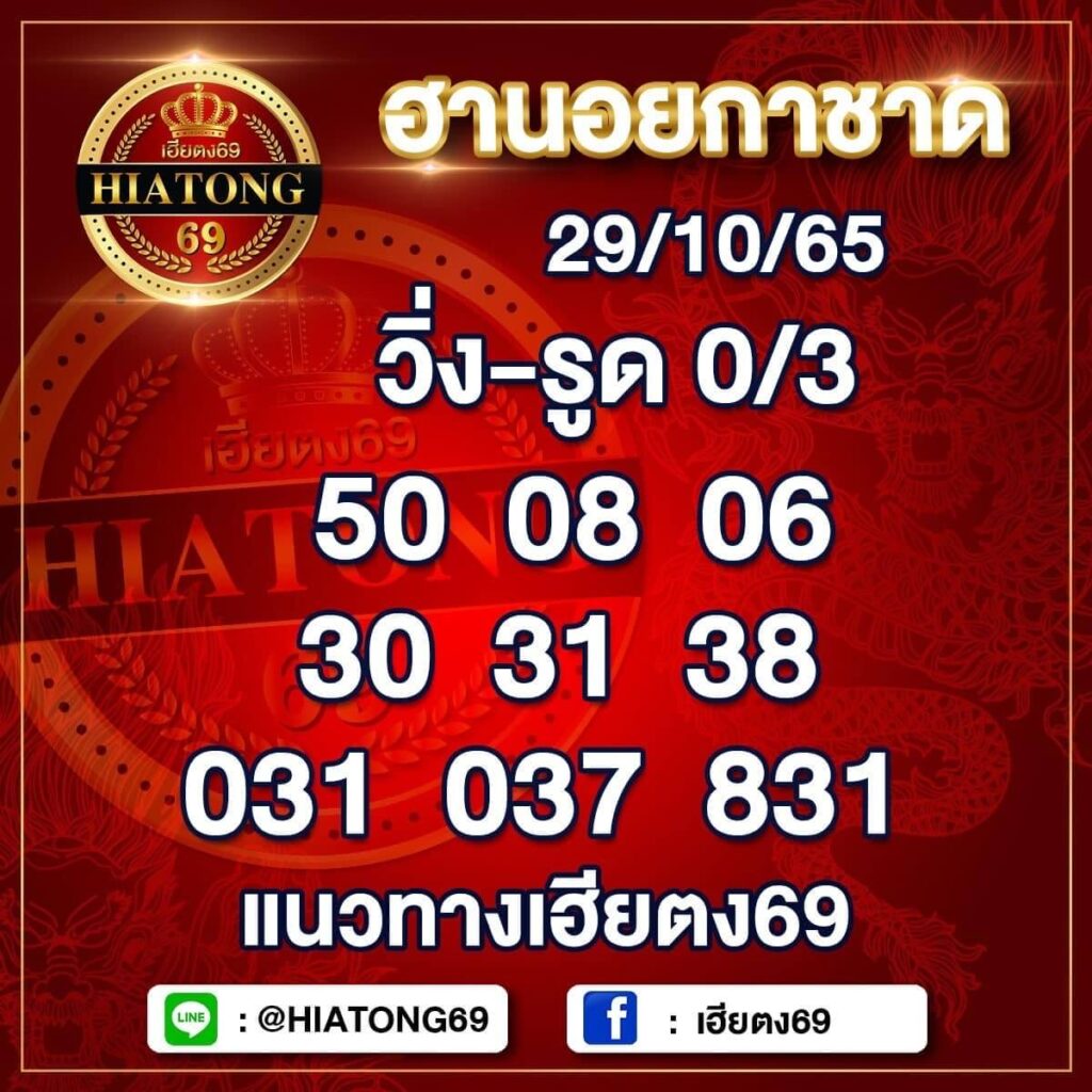 แนวทางหวยฮานอย 29/10/65 ชุดที่ 1