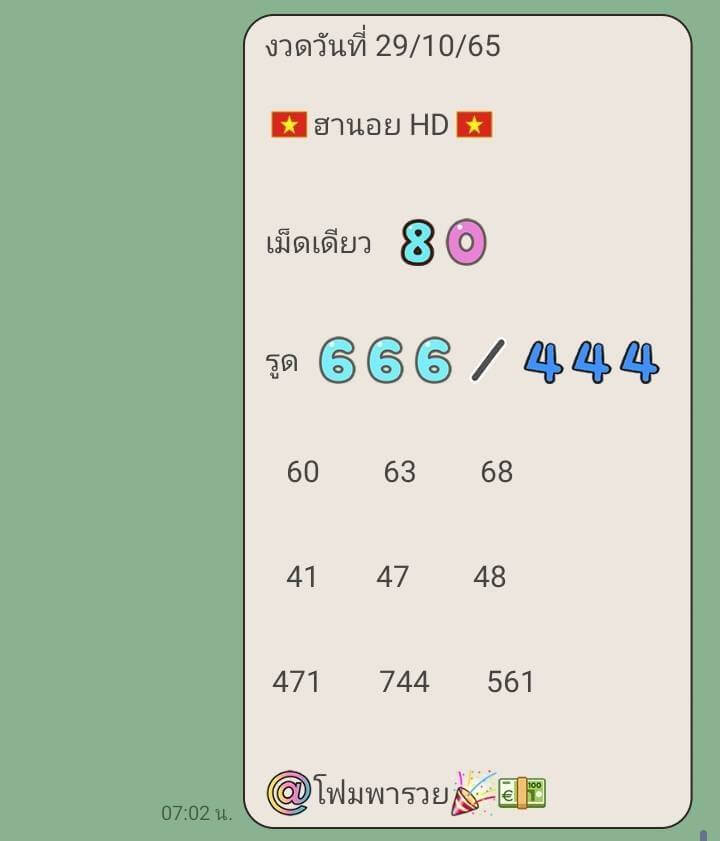 แนวทางหวยฮานอย 29/10/65 ชุดที่ 6