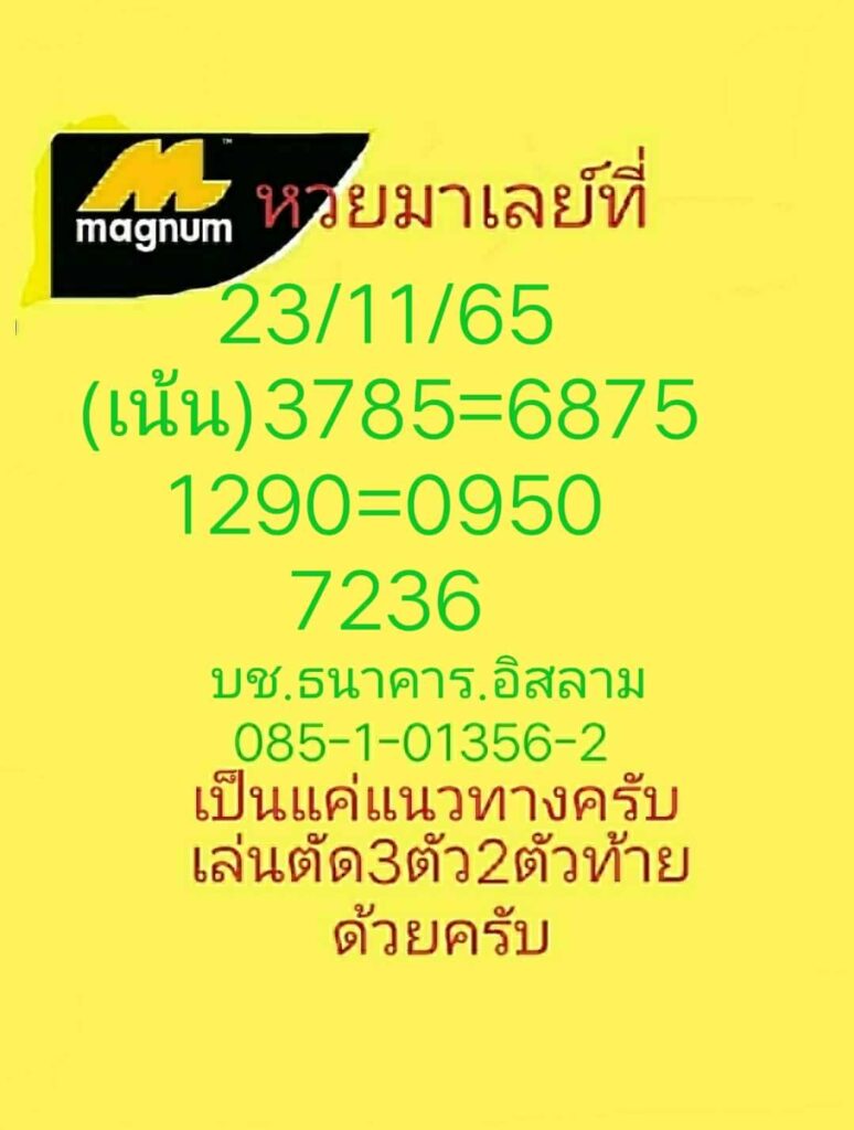 แนวทางหวยมาเลย์ 23/11/65 ชุดที่ 2