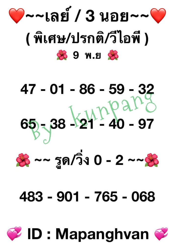 แนวทางหวยมาเลย์ 9/11/65 ชุดที่ 5