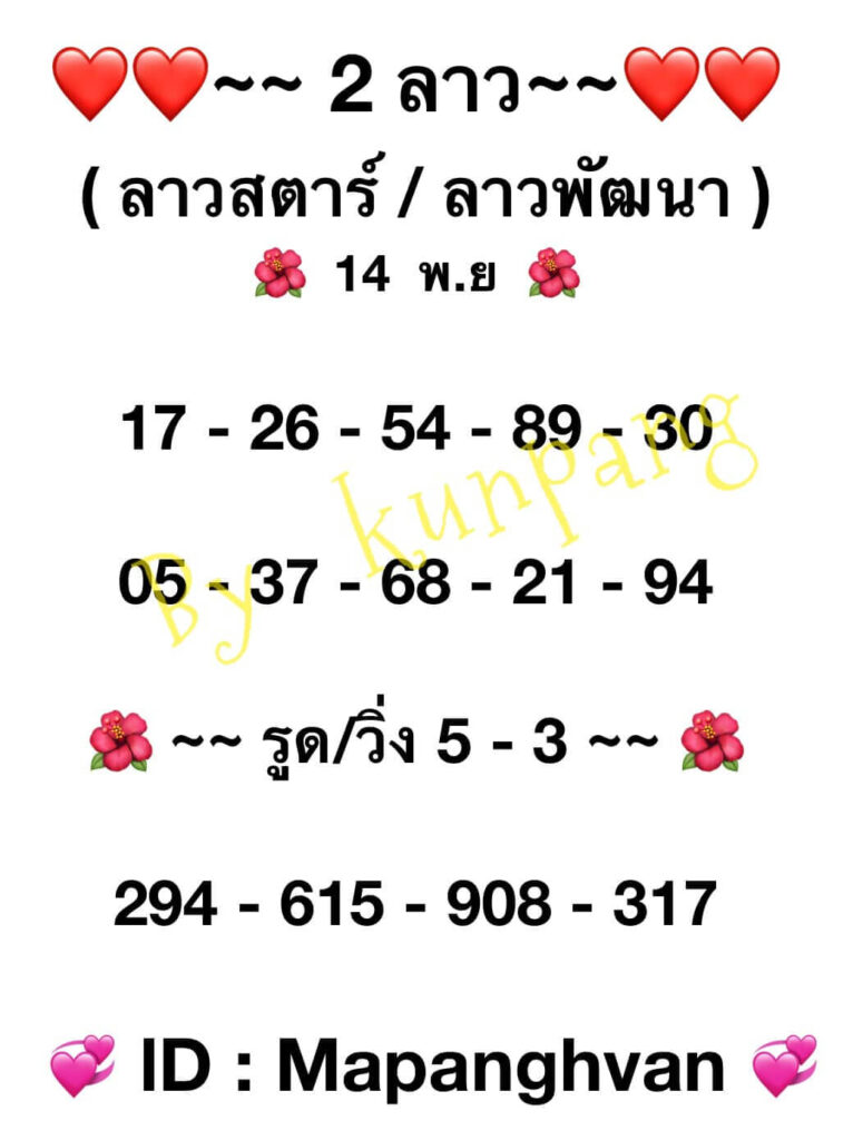 แนวทางหวยลาว 14/11/65 ชุดที่ 13