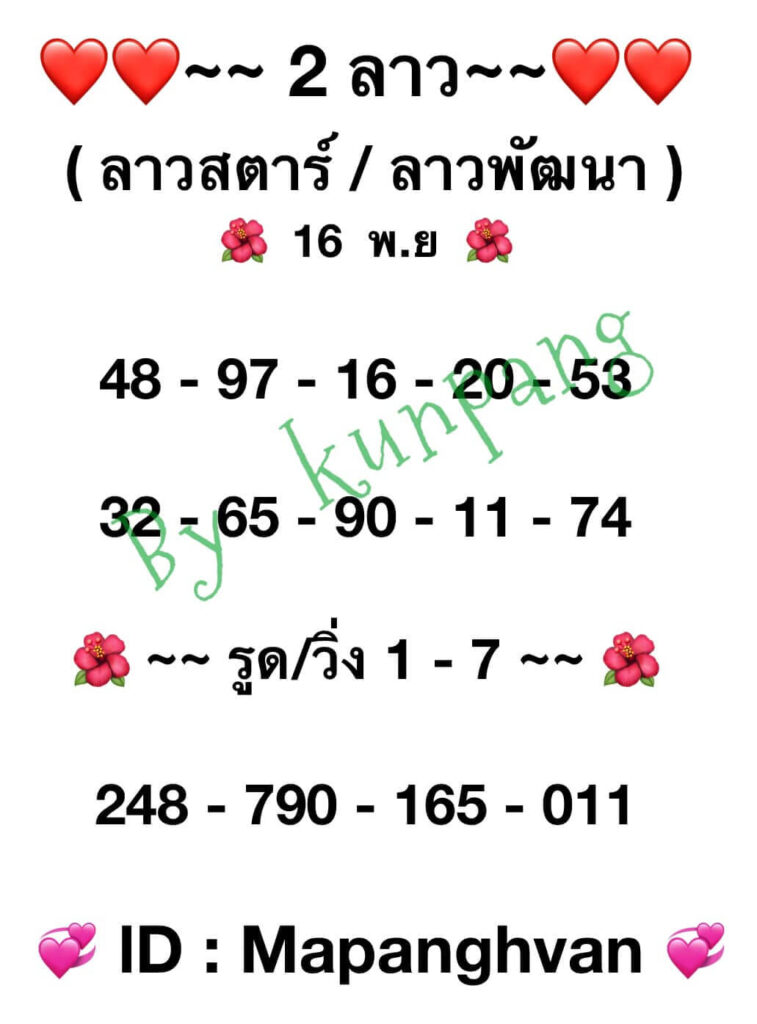 แนวทางหวยลาว 16/11/65 ชุดที่ 1