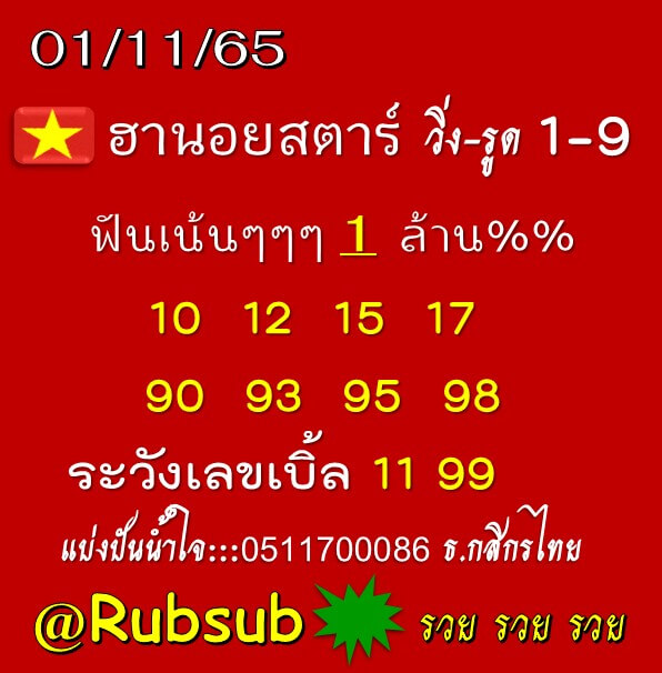 แนวทางหวยฮานอย 1/11/65 ชุดที่ 5