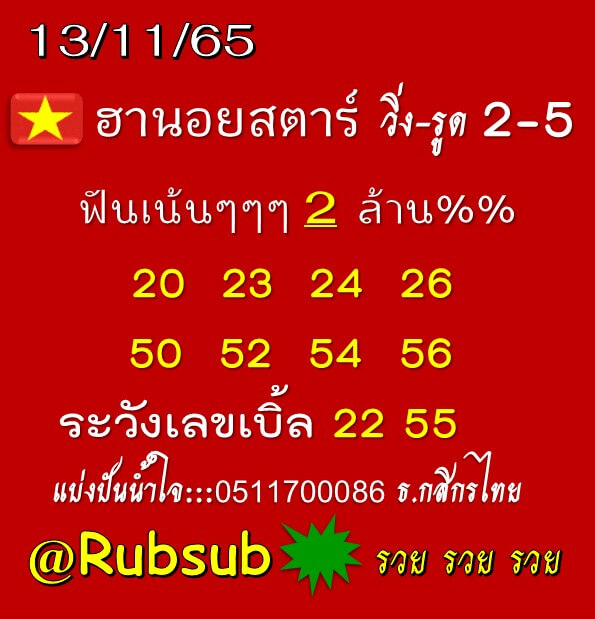 แนวทางหวยฮานอย 13/11/65 ชุดที่ 3