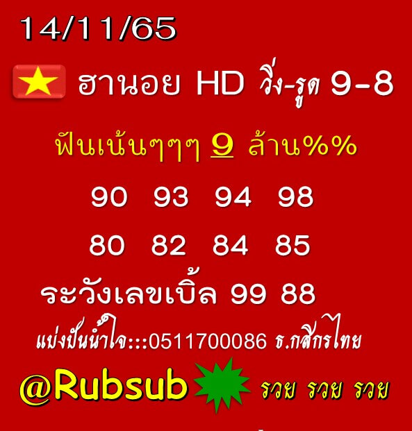 แนวทางหวยฮานอย 14/11/65 ชุดที่ 2