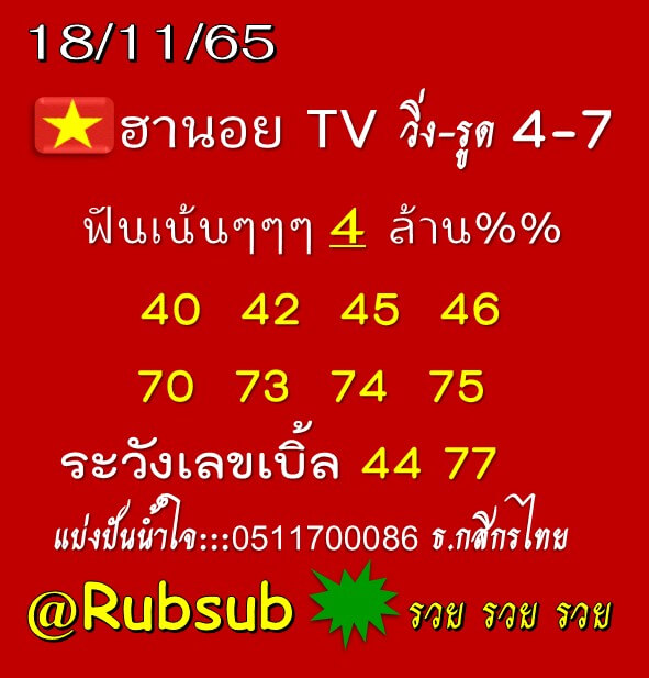 แนวทางหวยฮานอย 18/11/65 ชุดที่ 16