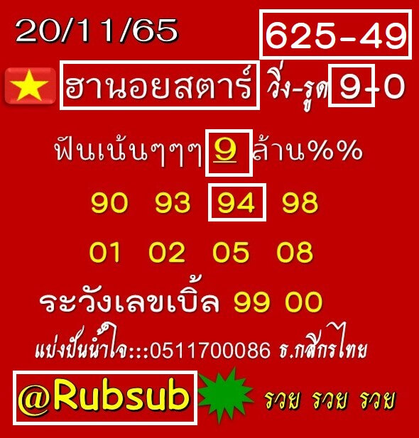 แนวทางหวยฮานอย 20/11/65 ชุดที่ 3