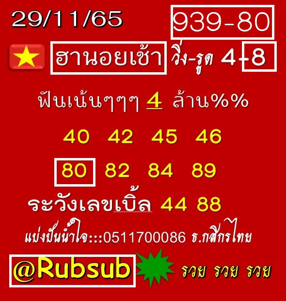 แนวทางหวยฮานอย 29/11/65 ชุดที่ 6