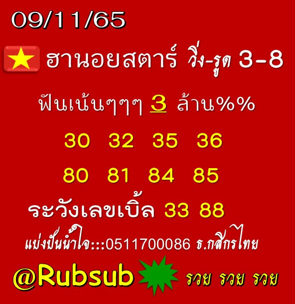 แนวทางหวยฮานอย 9/11/65 ชุดที่ 5