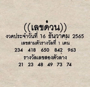 เลขด่วนกองสลาก 16/12/65