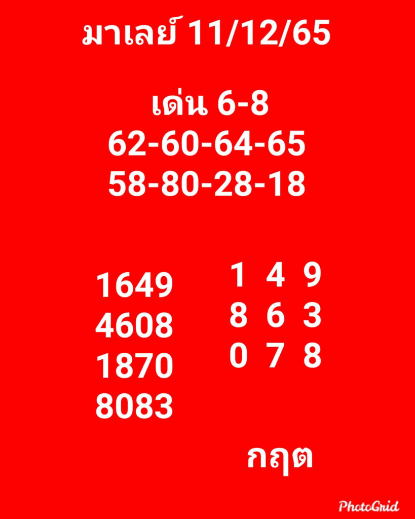 แนวทางหวยมาเลย์ 11/12/65 ชุดที่ 5