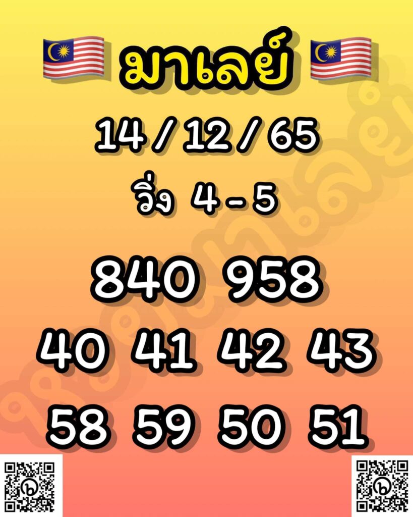 แนวทางหวยมาเลย์ 14/12/65 ชุดที่ 1