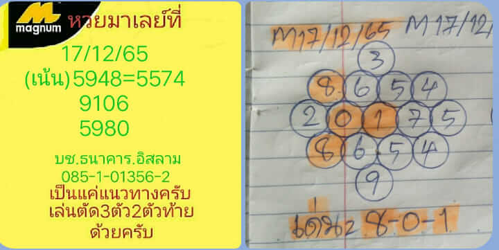 แนวทางหวยมาเลย์ 17/12/65 ชุดที่ 3