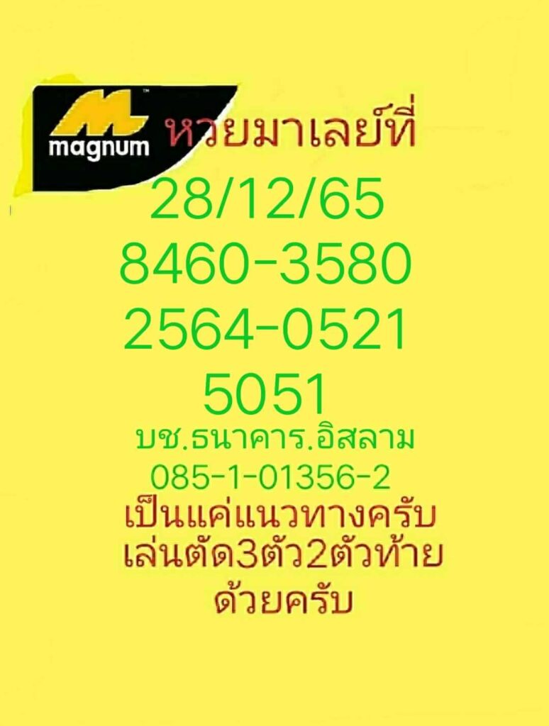 แนวทางหวยมาเลย์ 28/12/65 ชุดที่ 1