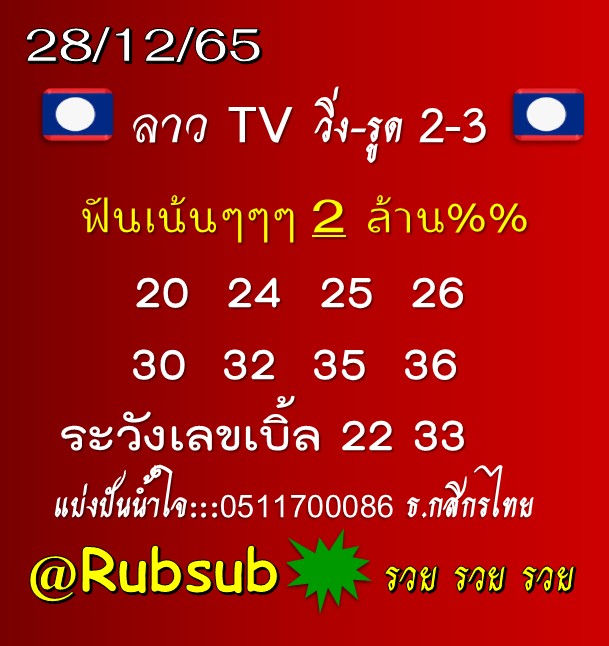 แนวทางหวยลาว 28/12/65 ชุดที่ 9