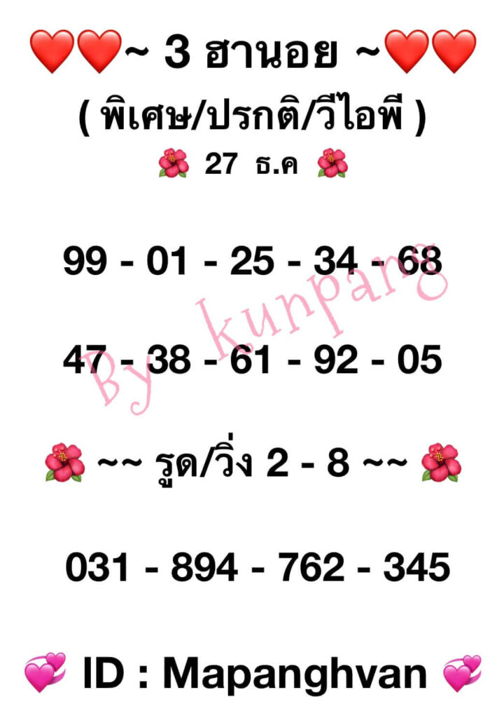 แนวทางหวยฮานอย 27/12/65 ชุดที่ 7