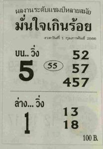หวยมั่นใจเกินร้อย 1/2/66