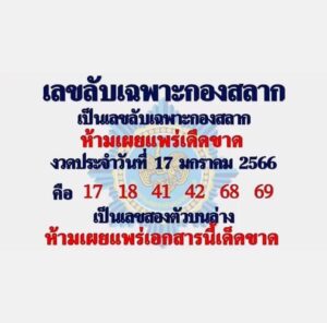 เลขลับเฉพาะกองสลาก 17/1/66