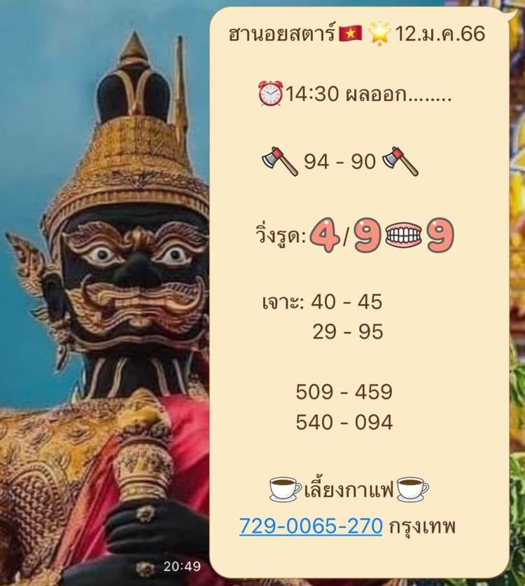 แนวทางหวยฮานอย 12/1/66 ชุดที่ 6