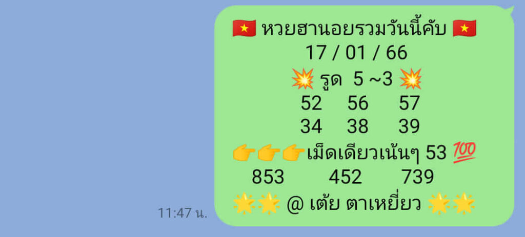 แนวทางหวยฮานอย 17/1/66 ชุดที่ 1