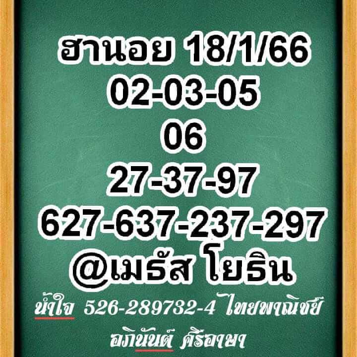 แนวทางหวยฮานอย 18/1/66 ชุดที่ 2