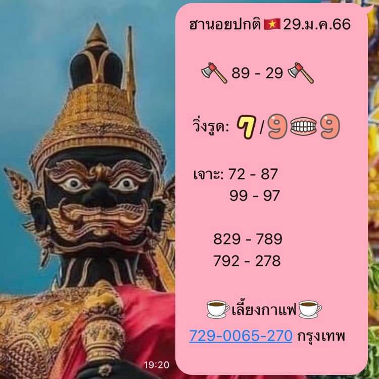 แนวทางหวยฮานอย 29/1/66 ชุดที่ 1