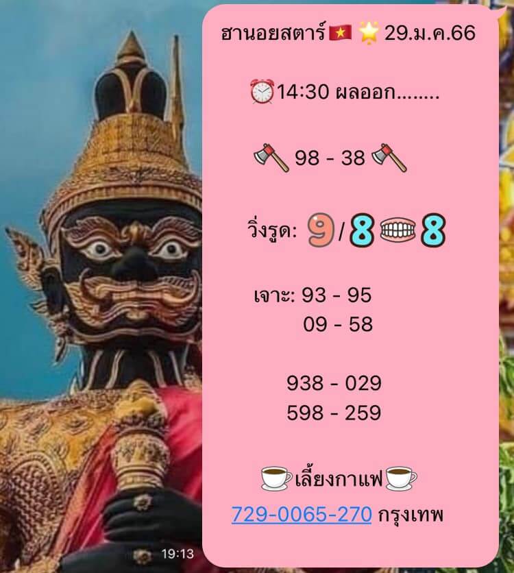 แนวทางหวยฮานอย 29/1/66 ชุดที่ 3