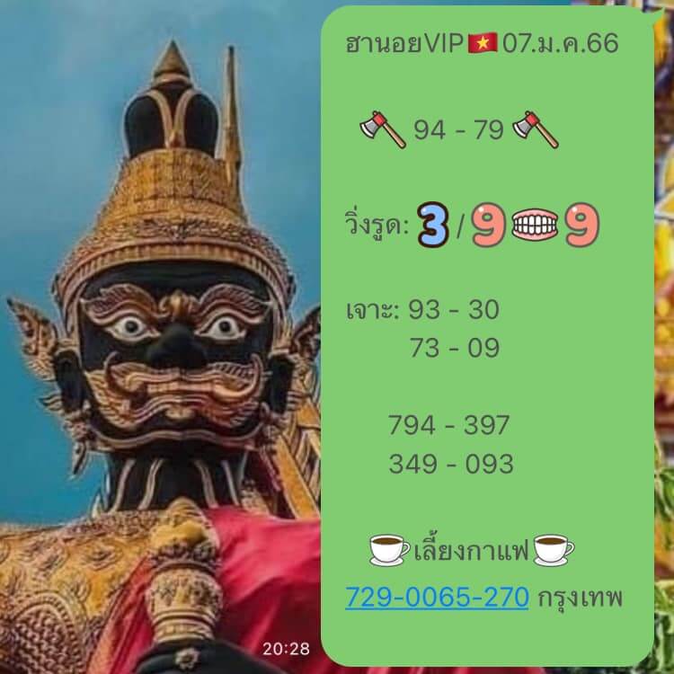 แนวทางหวยฮานอย 7/1/66 ชุดที่ 12