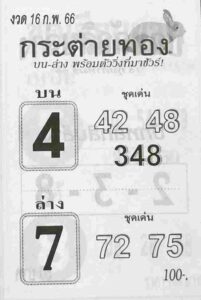 หวยกระต่ายทอง 16/2/66