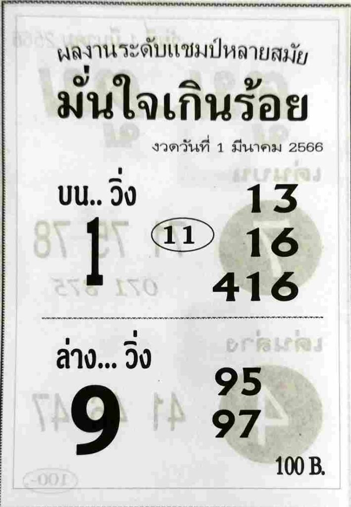 หวยมั่นใจเกินร้อย 1/3/66