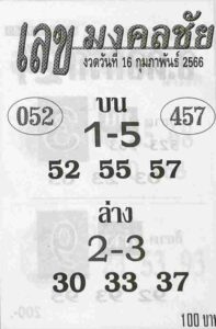 หวยเลขมงคลชัย 16/2/66