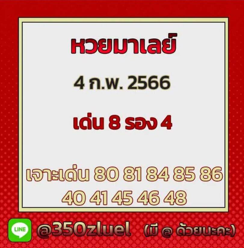 แนวทางหวยมาเลย์ 4/2/66 ชุดที่ 8