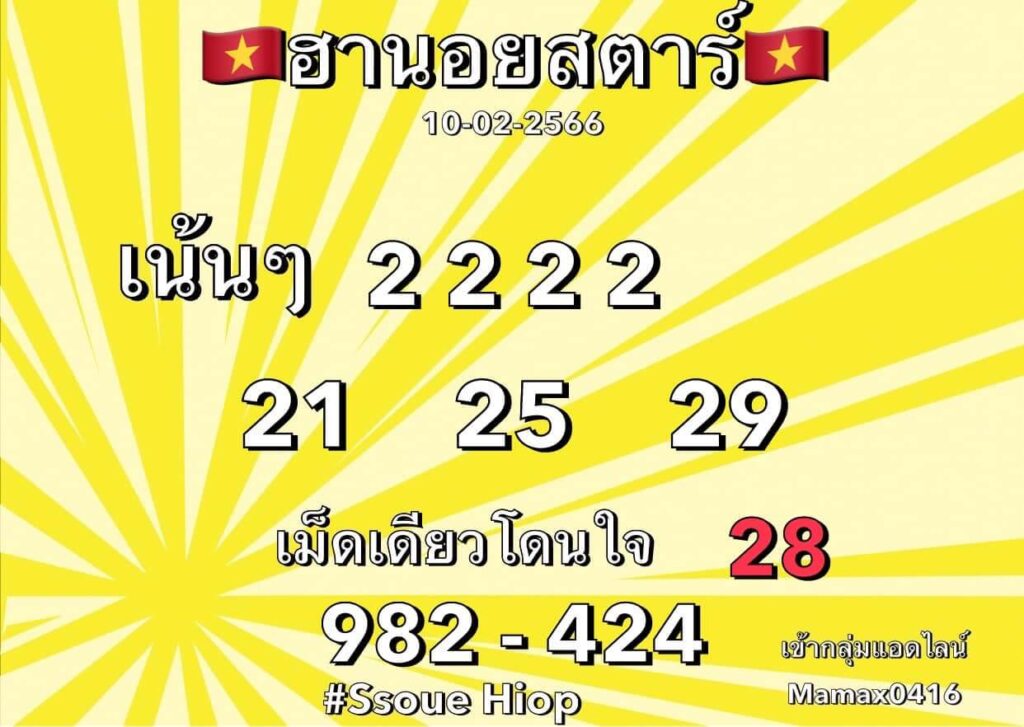 แนวทางหวยฮานอย 10/2/66 ชุดที่ 4