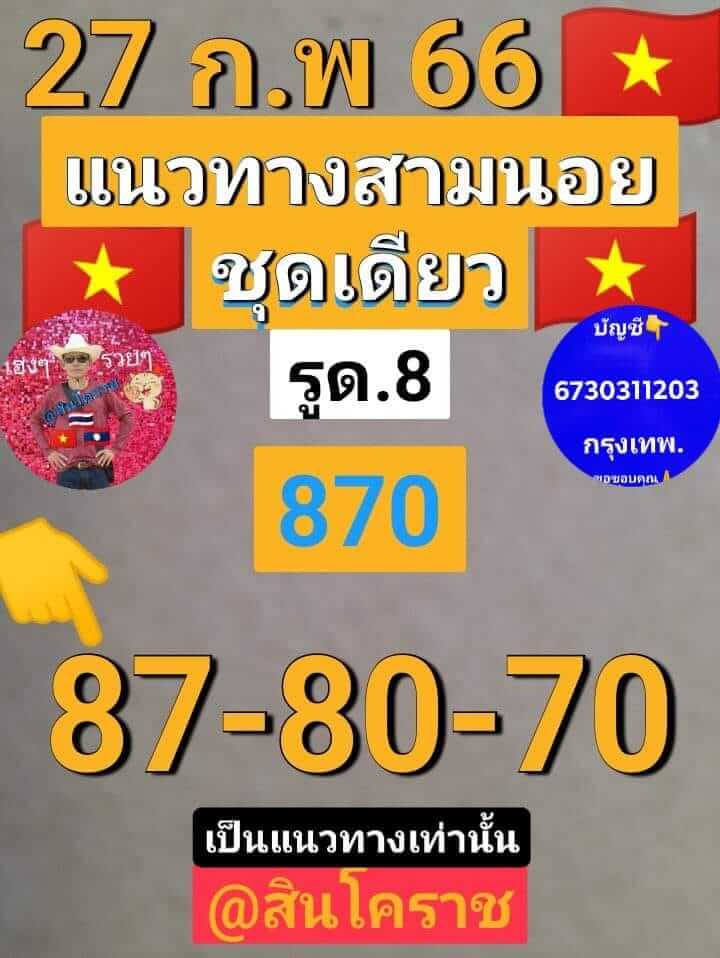 แนวทางหวยฮานอย 27/2/66 ชุดที่ 7