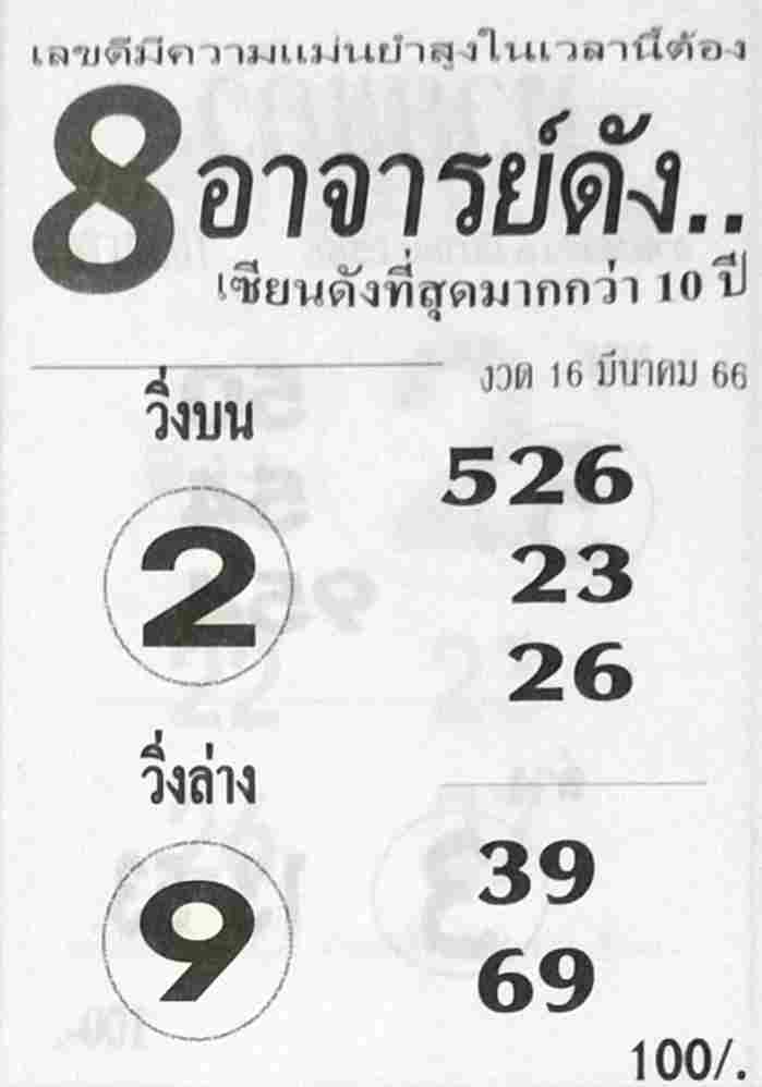 หวย8อาจารย์ดัง 16/3/66