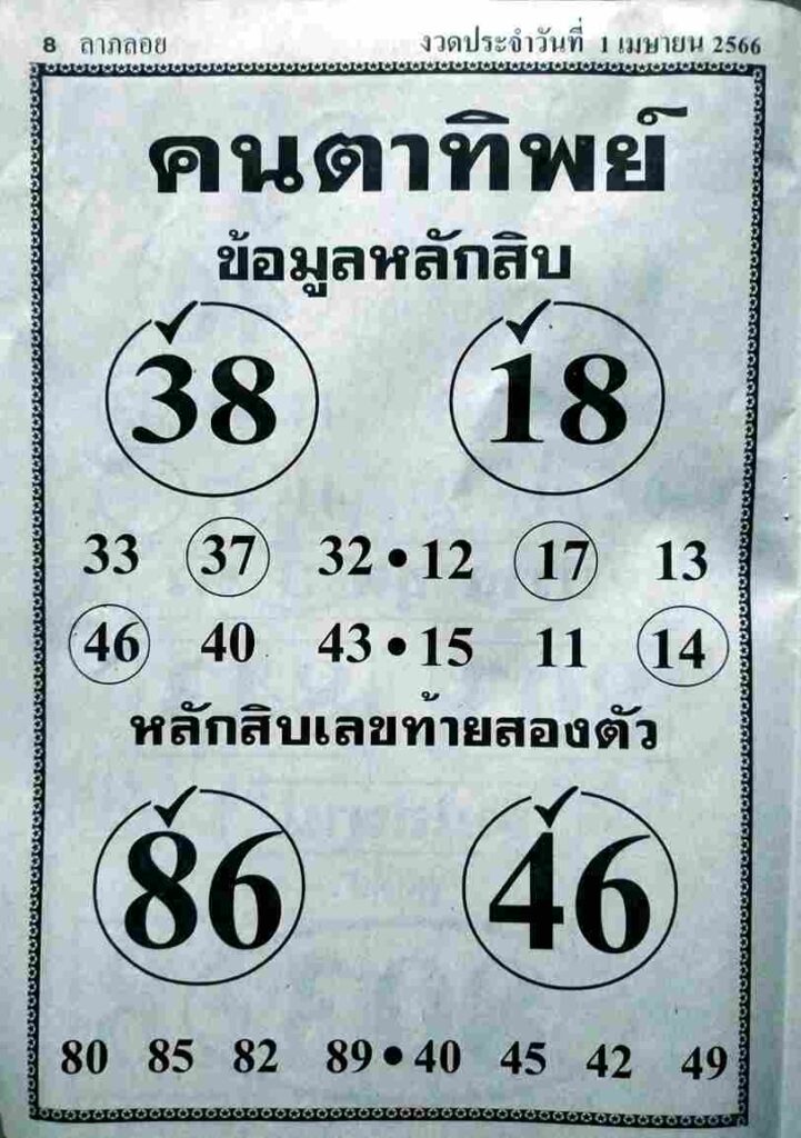 หวยคนตาทิพย์ 1/4/66