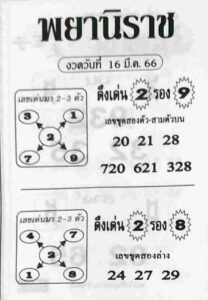 หวยพยานิราช 16/3/66