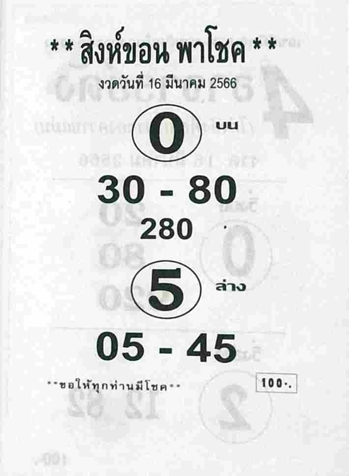 หวยสิงห์ขอน 16/3/66