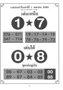 หวยเด่นเหนือใต้ 1/4/66