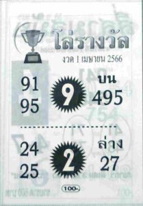 หวยโล่รางวัล 1/4/66