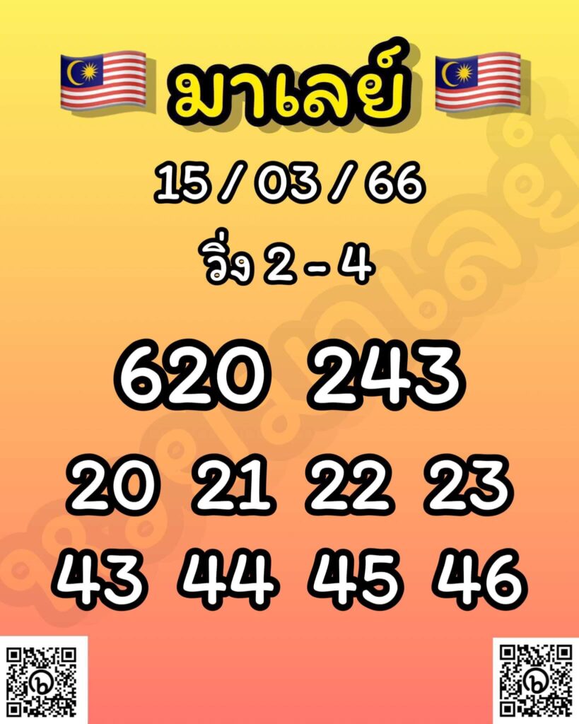 แนวทางหวยมาเลย์ 15/3/66 ชุดที่ 20