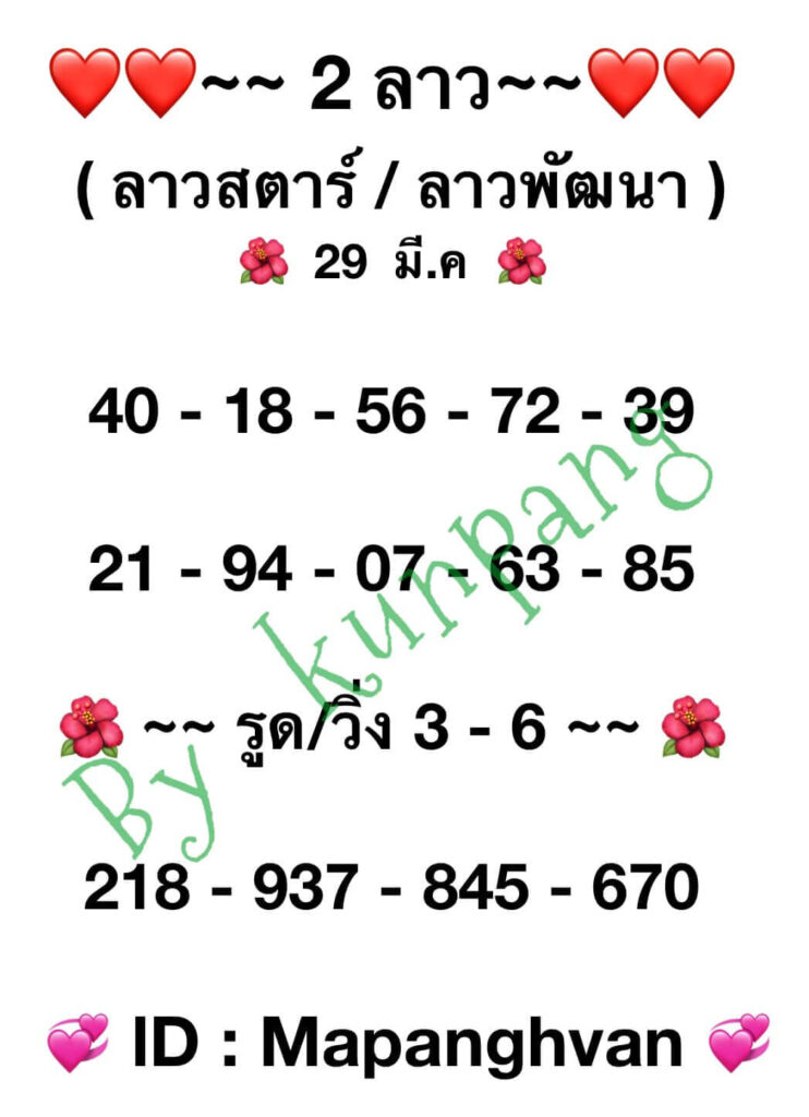 แนวทางหวยลาว 29/3/66 ชุดที่ 13