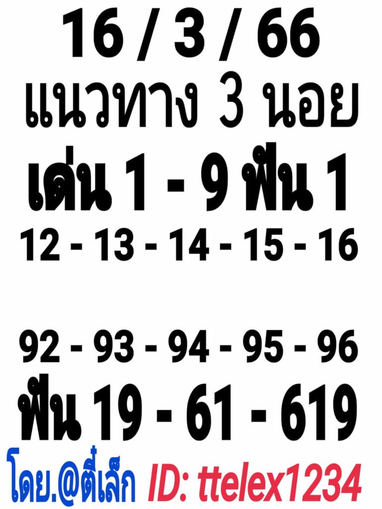 แนวทางหวยฮานอย 16/3/66 ชุดที่ 7