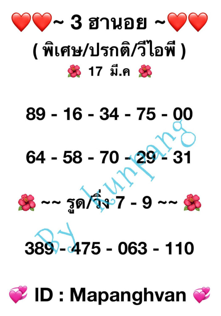 แนวทางหวยฮานอย 17/3/66 ชุดที่ 17