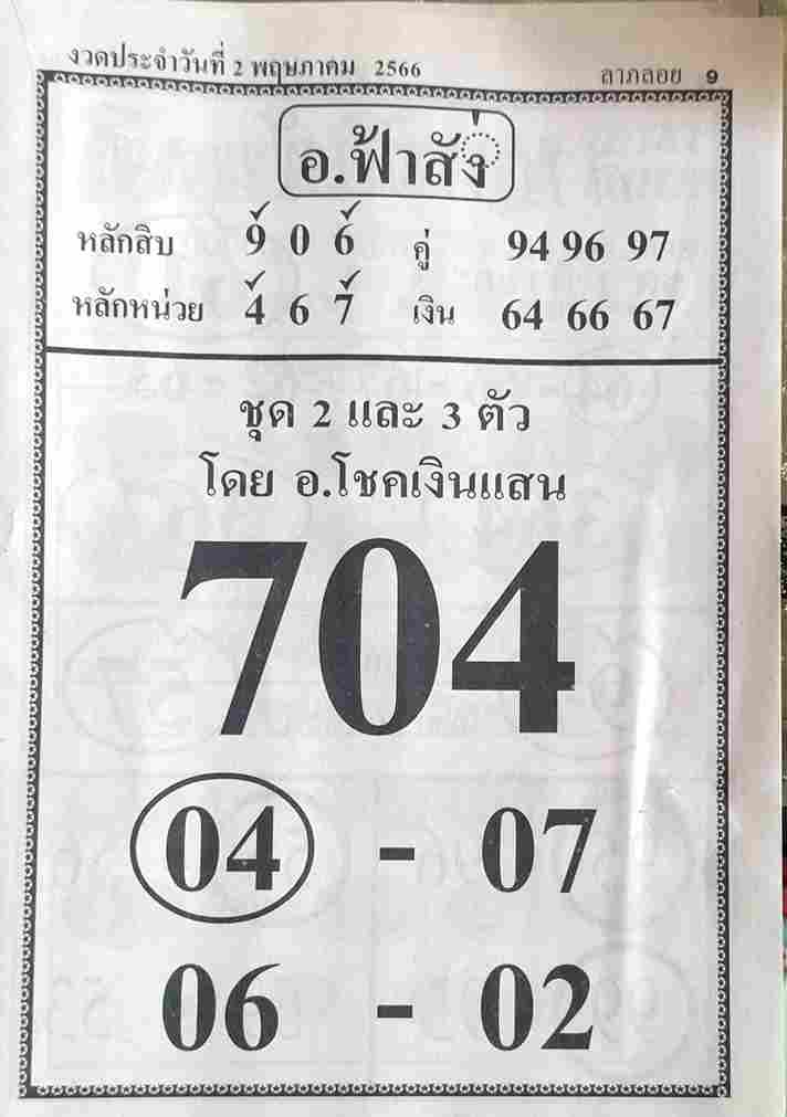 หวยอาจารย์ฟ้าสั่ง 2/5/66