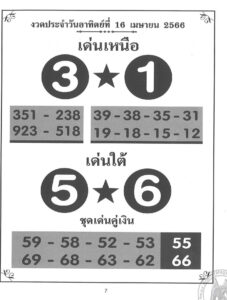 หวยเด่นเหนือใต้ 16/4/66