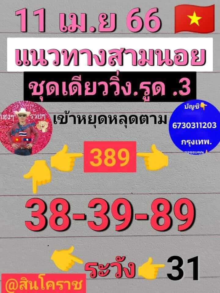 แนวทางหวยฮานอย 11/4/66 ชุดที่ 2