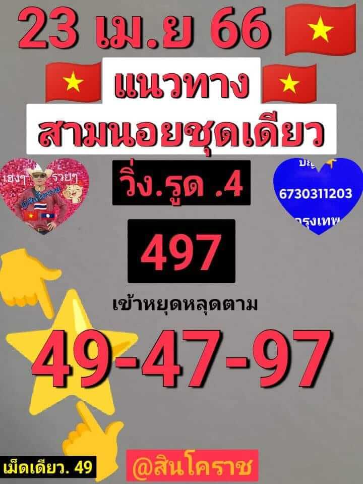 แนวทางหวยฮานอย 23/4/66 ชุดที่ 16