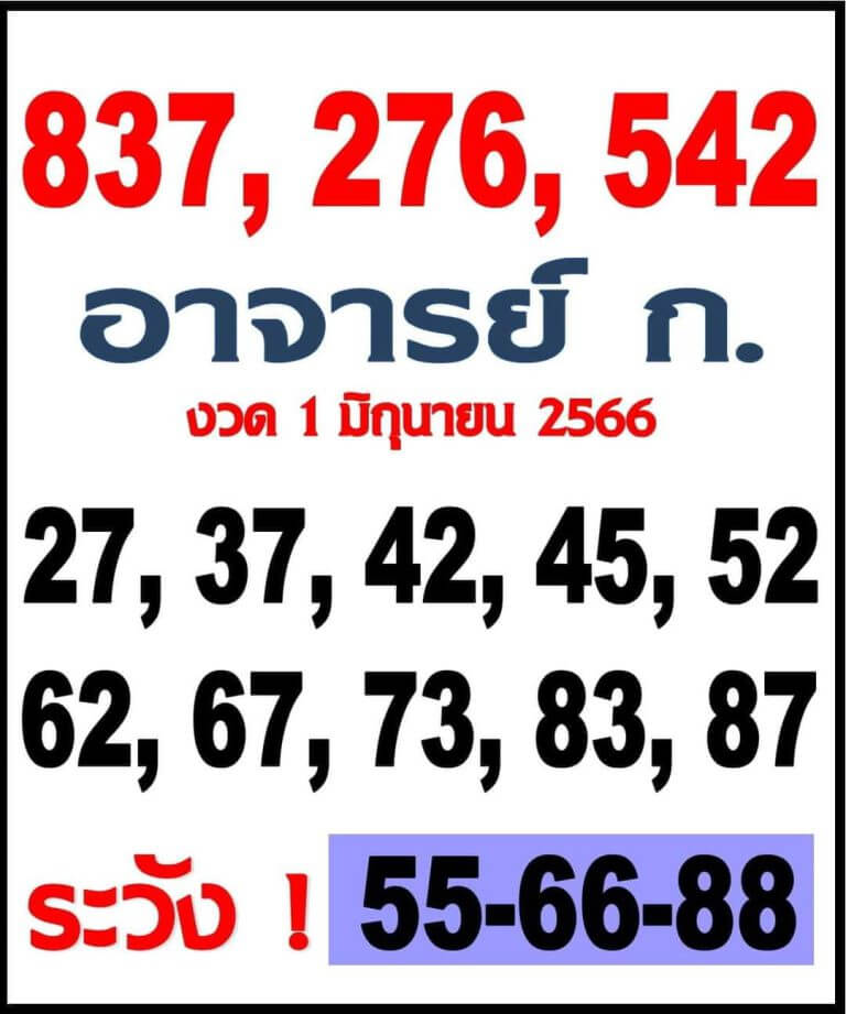 หวยอาจารย์ก.ไก่ 1/6/66