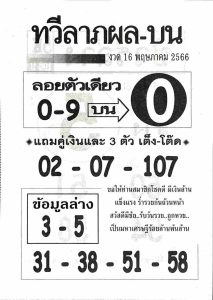 หวยทวีลาภผลบน 16/5/66